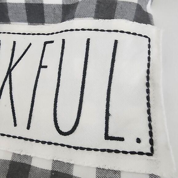 Rae Dunn Embroidered Mantle Scarf Thankful Gray Buffalo Check Plaid New - Picture 5 of 6